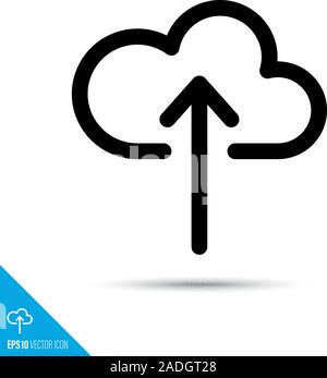 Cloud data upload line icon. Virtual server technology vector symbol. User interface pictogram for web and apps. Stock Vector