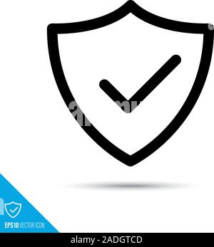 Shield with checkmark line icon. Security and data protection technology vector symbol. User interface pictogram for web and apps. Stock Vector
