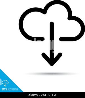 Cloud data download line icon. Virtual server technology vector symbol. User interface pictogram for web and apps. Stock Vector