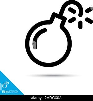 Bomb, harmful computer bug or virus line icon. Explosive with sparkling fuse. Cybersecurity vector symbol. User interface pictogram for web and apps. Stock Vector