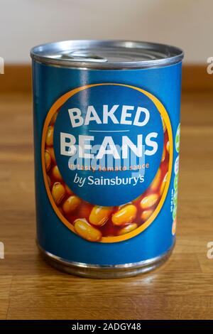 Tin of Sainsburys own brand baked beans in a tomato sauce Stock Photo