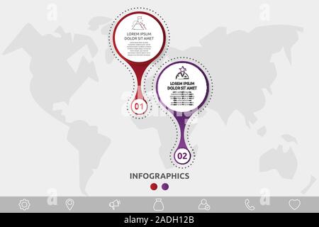 Vector template circle infographics. Business concept with 2 options and parts. Two steps for diagrams, flowchart, timeline Stock Vector