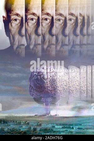 Alzheimer's disease. Conceptual computer artwork of an elderly man with Alzheimer's disease. The fragmentation of the image represents the memory loss Stock Photo