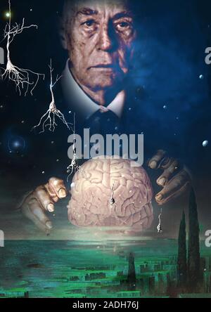 Alzheimer's disease. Conceptual computer artwork of an elderly man with Alzheimer's disease. The image represents the alienation caused by the resulti Stock Photo