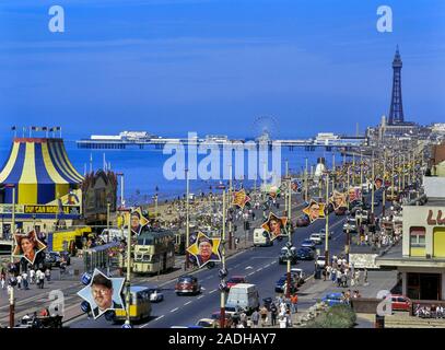 Elevated view of The Golden Mile, Blackpool, Lancashire, England, UK Stock Photo