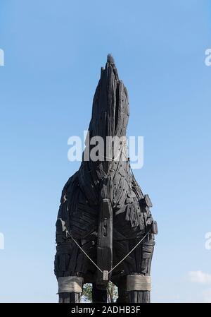 Trojan horse in Canakkale. Wooden horse is from Troy movie and was donated to the city of Canakkale. Stock Photo