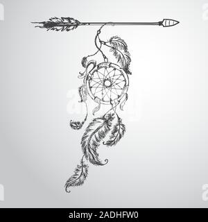 Ethnic dreamcather on arrow,retro vector illustration Stock Vector