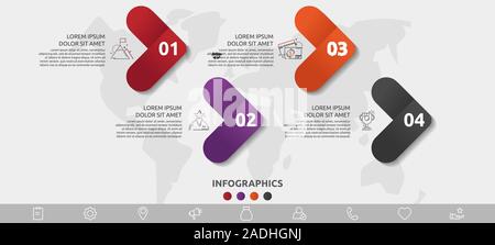 Vector infographic template. Four arrows with icons and labels ...