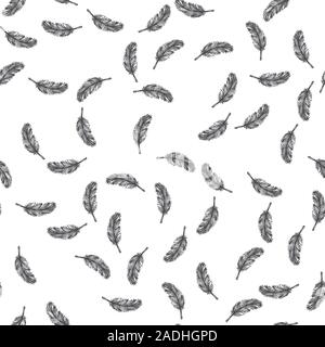 feathers seamless pattern, hand drawn vector illustration Stock Vector