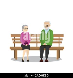 Cartoon Pensioners sitting on a bench,isolated on white background,vector illustration Stock Vector