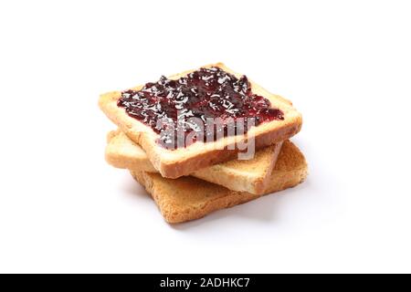 Stack of toasts with jam isolated on white background Stock Photo