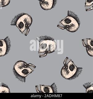 Punk skull seamless pattern,hand drawn vector illustration Stock Vector