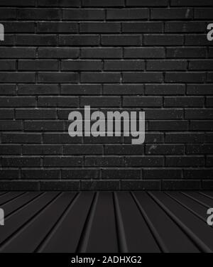 Black brick wall. Gloomy abstract background for design. The texture of the brick surface. Stock Photo