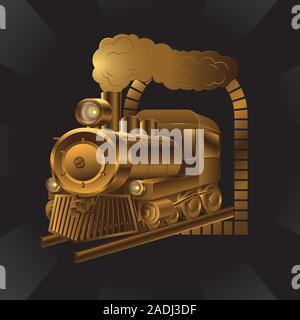 Vintage transport train of gold isolated on a black background. Vector image Stock Vector