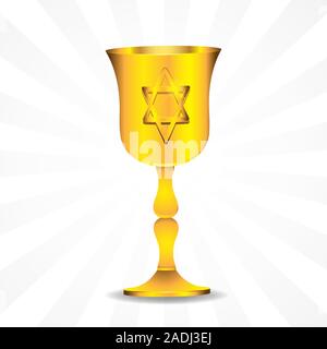 Golden bowl with star of David Jewish on isolated background. Vector image. Design element. Stock Vector