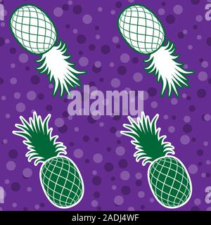 Seamless background tropical fruit pineapple silhouette on purple background. Vector image. Stock Vector