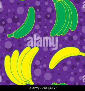 Seamless background of fruit bananas in bright colors. Vector image. Stock Vector