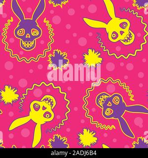 Seamless background skull of a rabbit with ears the vivid colors cartoon. Vector image. Stock Vector