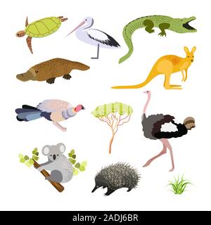 Australian animals. Vector illustration in flat style.The main symbols of the country. Stock Vector