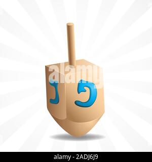 Vector illustration of wooden toy dreidel and Jewish symbol on isolated background. Stock Vector