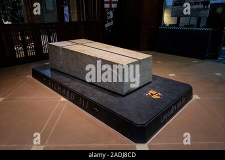 The tomb of King Richard III bears the motto in French of Loyaulte me lie which translates as Loyalty Binds Me. Stock Photo