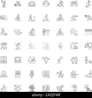 Leisure activities line icons, signs, symbols vector, linear illustration set Stock Vector