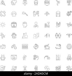 Biohacking line icons, signs, symbols vector, linear illustration set Stock Vector