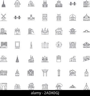 Buildings collection line icons, signs, symbols vector, linear illustration set Stock Vector