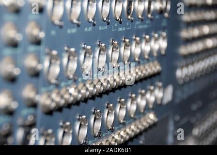 Mixing Sockets. Connections of a sound equipment proffesional xlr audio patch panel. Stock Photo