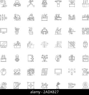 Designer work line icons, signs, symbols vector, linear illustration set Stock Vector