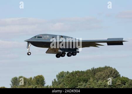 Northrop B-2A Spirit stealth bomber 82-1071 coded 'WM', named Spirit of Mississippi, from the 509th BW, based Whiteman AFB seen landing at Fairford Stock Photo