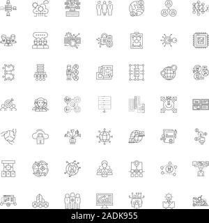 Distribution workflow line icons, signs, symbols vector, linear illustration set Stock Vector
