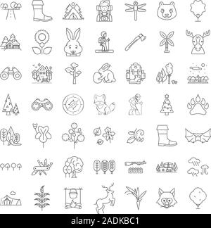 Forestry line icons, signs, symbols vector, linear illustration set Stock Vector