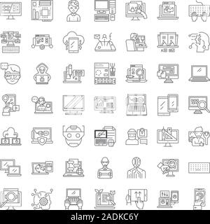 Geek nerds line icons, signs, symbols vector, linear illustration set Stock Vector