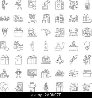 Gifts shop line icons, signs, symbols vector, linear illustration set Stock Vector