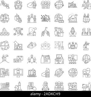 Global company line icons, signs, symbols vector, linear illustration set Stock Vector