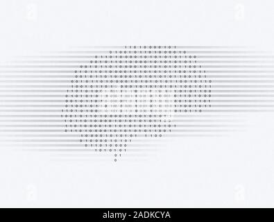 Brain. Conceptual computer artwork of a brain, seen from the side, composed of binary numbers. The front of the brain is at right. Stock Photo