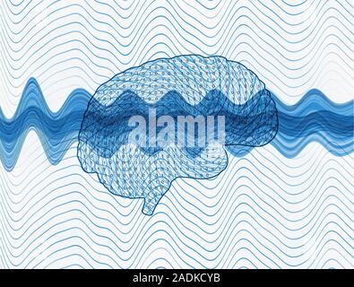 Brain. Conceptual computer artwork of a brain, seen from the side, composed of binary numbers. The front of the brain is at right. Stock Photo