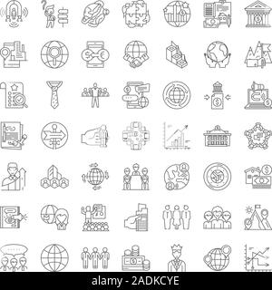 Globalization proccess line icons, signs, symbols vector, linear illustration set Stock Vector
