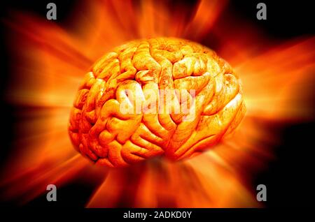 Creativity, conceptual computer artwork. Brain emitting beams of light Stock Photo