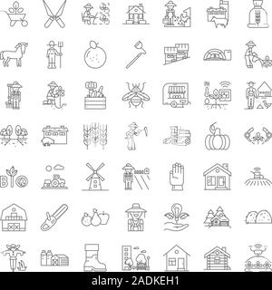 Horticulture and farming line icons, signs, symbols vector, linear illustration set Stock Vector