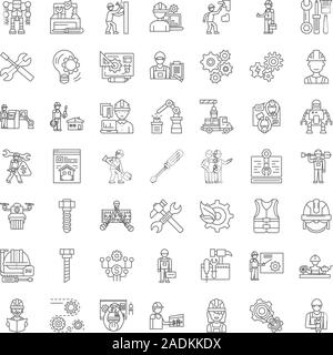 Mechanics engineering line icons, signs, symbols vector, linear illustration set Stock Vector