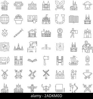 Medieval time line icons, signs, symbols vector, linear illustration set Stock Vector