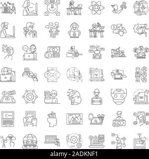 Networking proccess linear icons, signs, symbols vector line illustration set Stock Vector