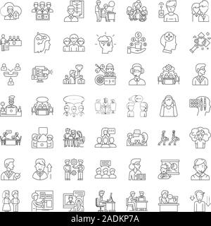Mindset linear icons, signs, symbols vector line illustration set Stock Vector