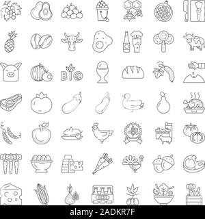 Bio food linear icons, signs, symbols vector line illustration set Stock Vector