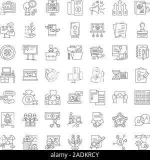 Exhibition linear icons, signs, symbols vector line illustration set Stock Vector