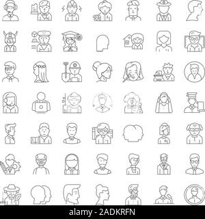 Human profiles linear icons, signs, symbols vector line illustration set Stock Vector