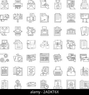 Printing proccess linear icons, signs, symbols vector line illustration set Stock Vector