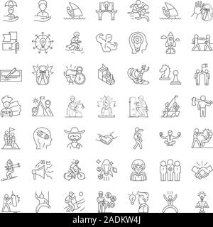 Risk management linear icons, signs, symbols vector line illustration set Stock Vector